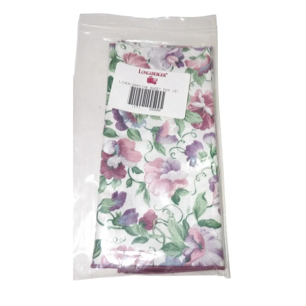 Longaberger Sweet Pea Napkins Set of 2 Floral Purple Pink White 26808 NIP